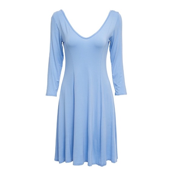 Plunging V Back 3/4 Sleeve Ballet Dress Baby Blue - Picture 2 of 5